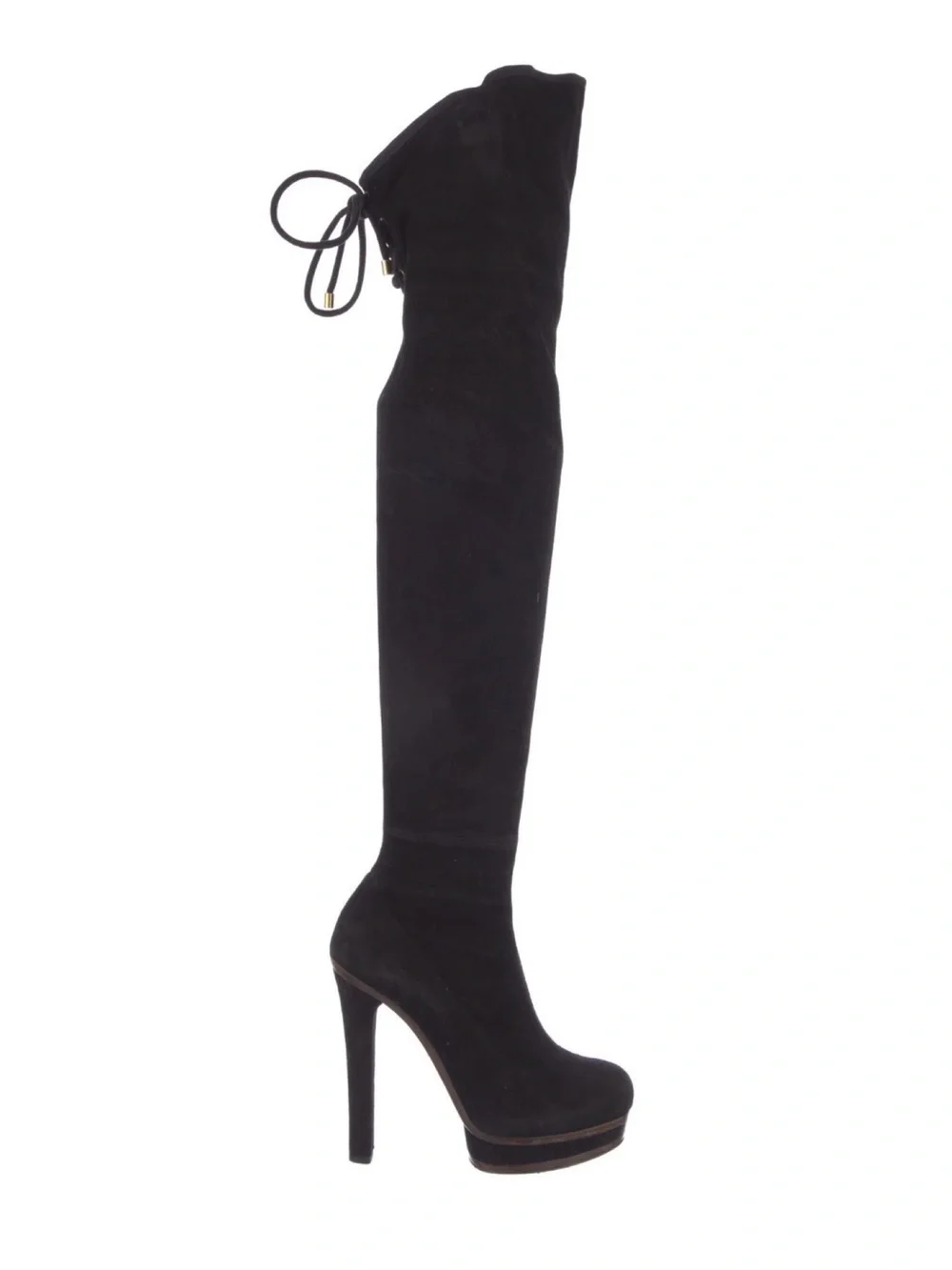 GUCCI Alonya Black Suede OTK Platform Stiletto Boots 38